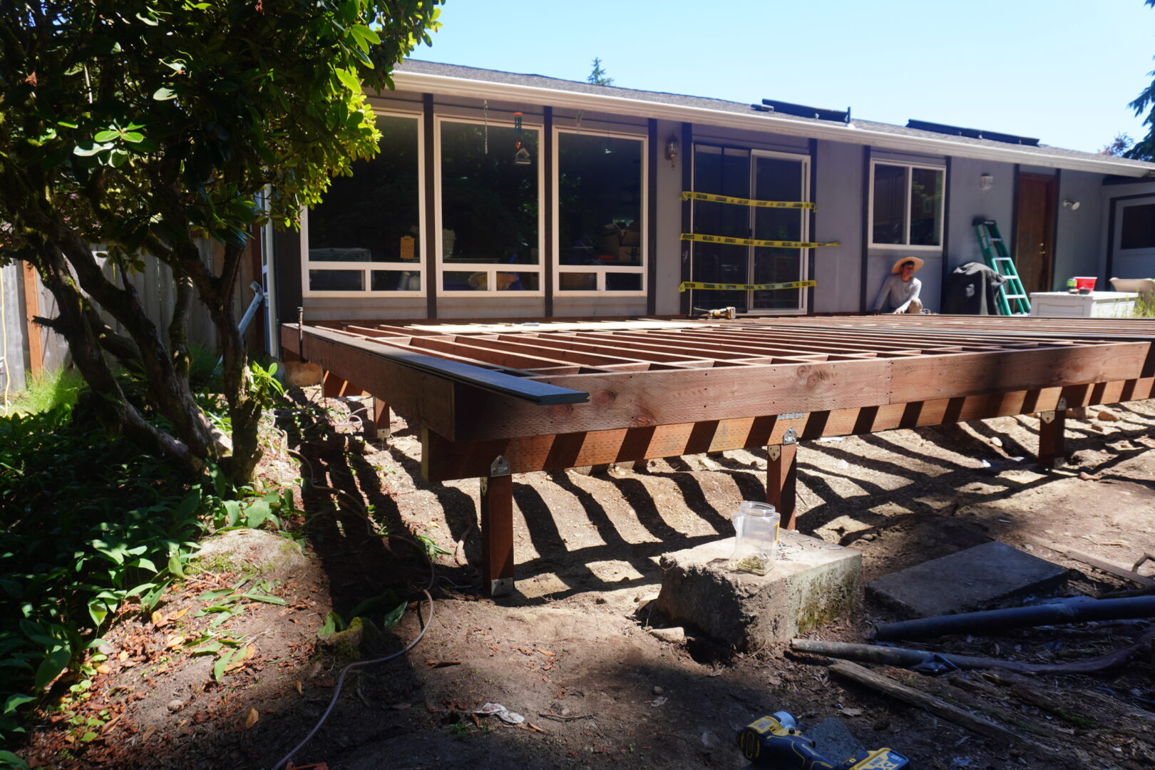 Deck framing and construction in progress